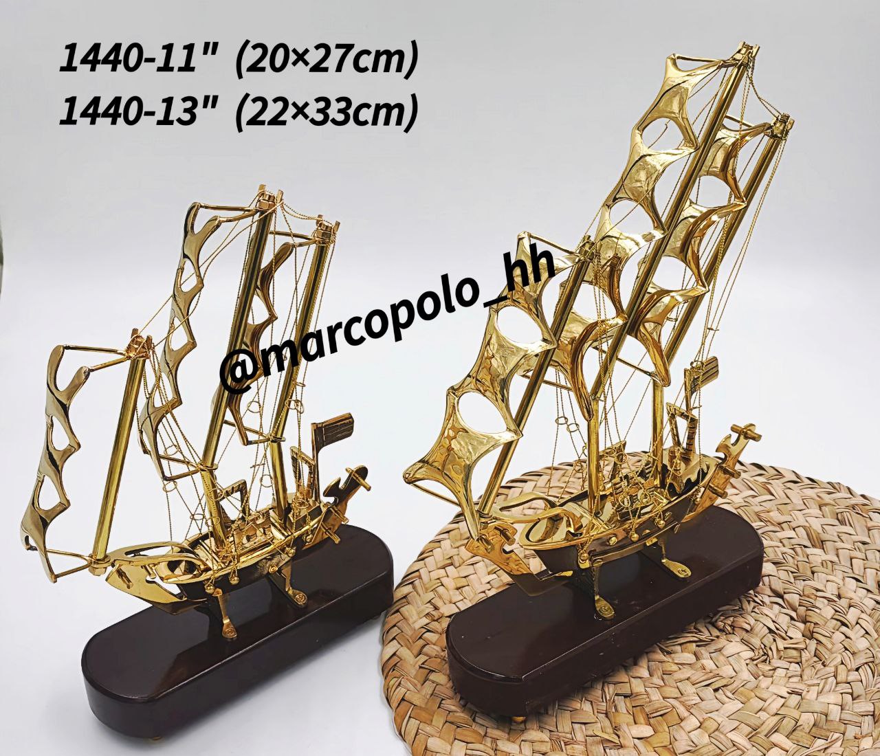 کشتی برنجی پایه چوبی در دو سایز مختلف دکوری و لوکس منزل کد1440
