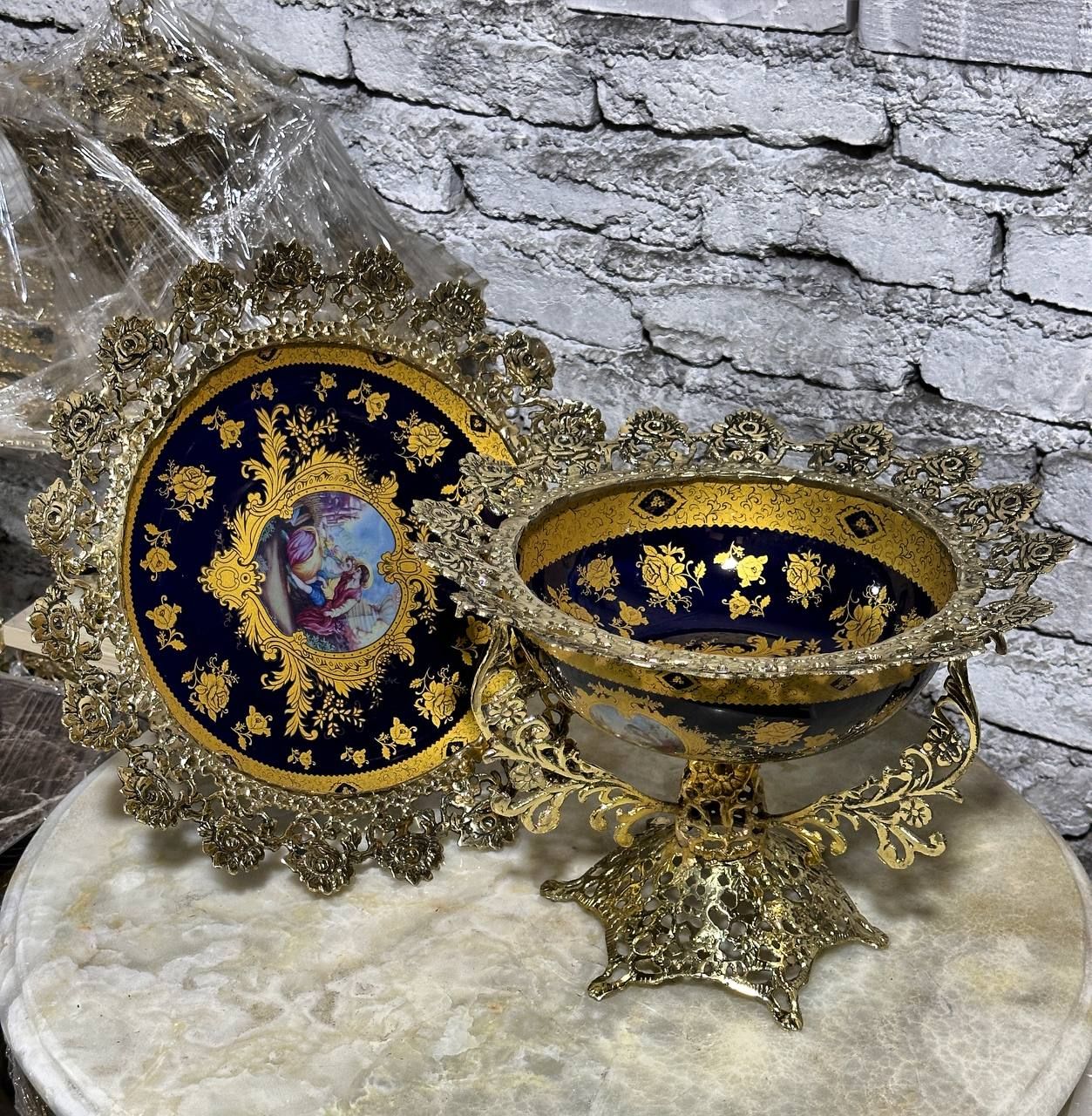 کاسه (میوه خوری) و بشقاب (شیرینی خوری) پایه توری در دو رنگ