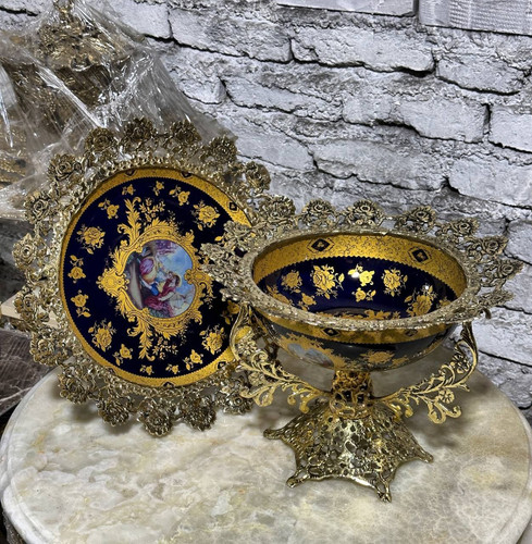 کاسه (میوه خوری) و بشقاب (شیرینی خوری) پایه توری در دو رنگ