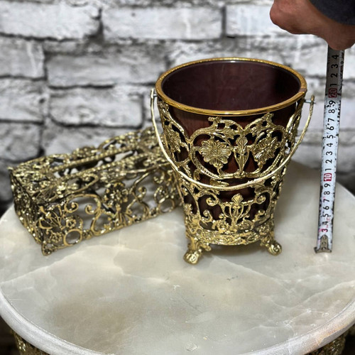 سطل زباله و جادستمال برنجی مینی گل جدید