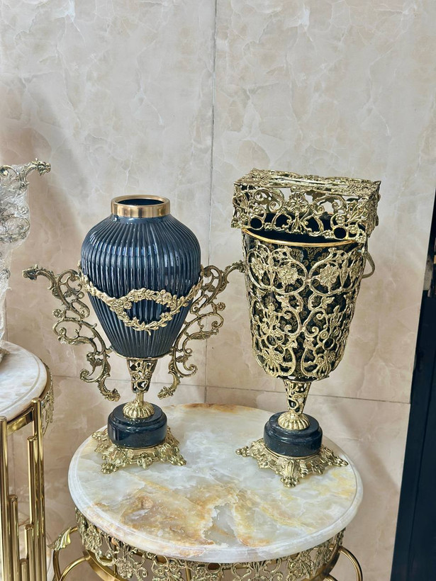 ست سطل و دستمال و گلدان رومیزی پایه سنگی مدل نیلوفر