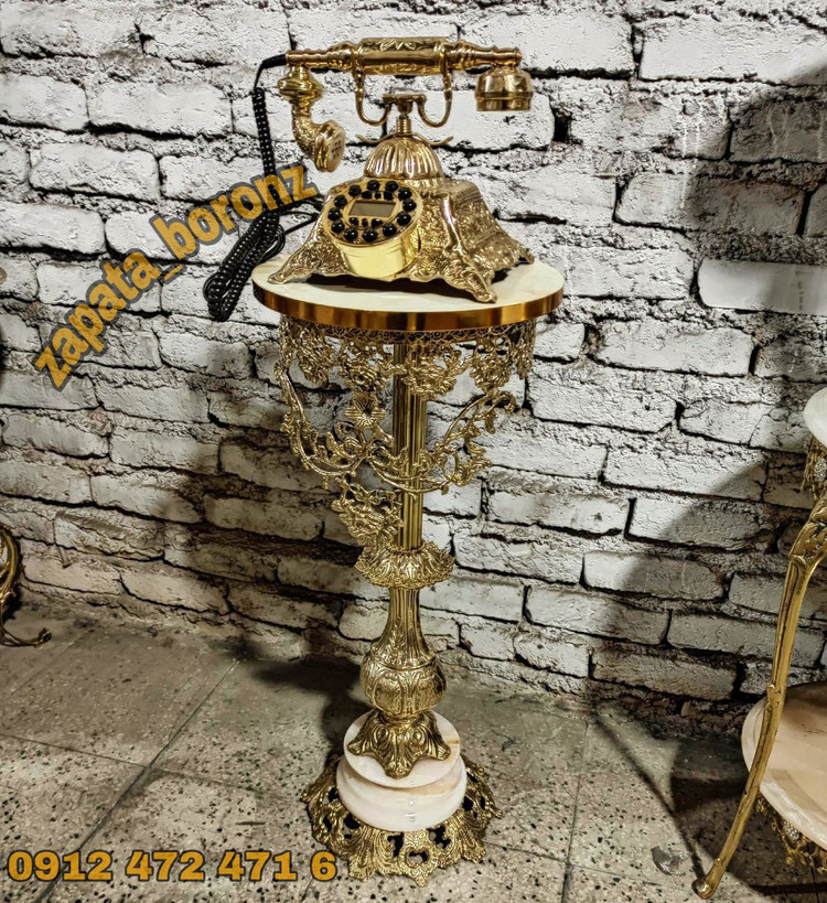 تلفن ایستاده مدل رز تاج دار پایه گرد تمام برنج
