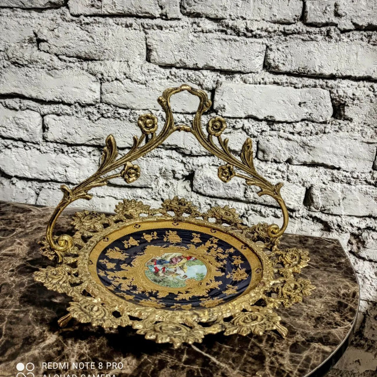 سبد شیرینی خوری سرمه ای برنجی
