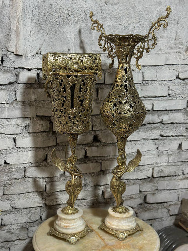 ست سطل دستمال و گلدان پایه سنگی گل رز سنگین ستون شاه فرشته
