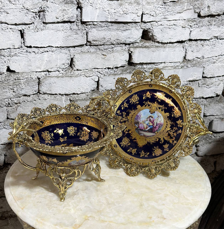 کاسه بشقاب دسته گندمی برنجی