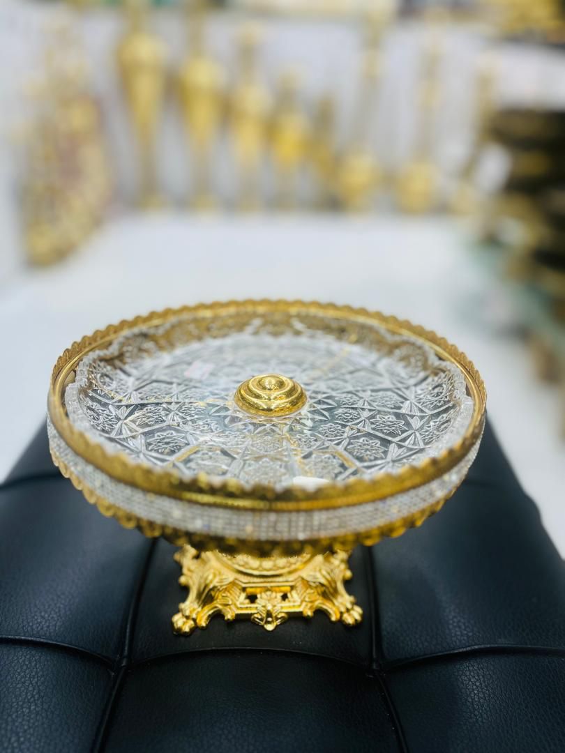 شیرینی خوری طلایی پایه دار  فلزی
