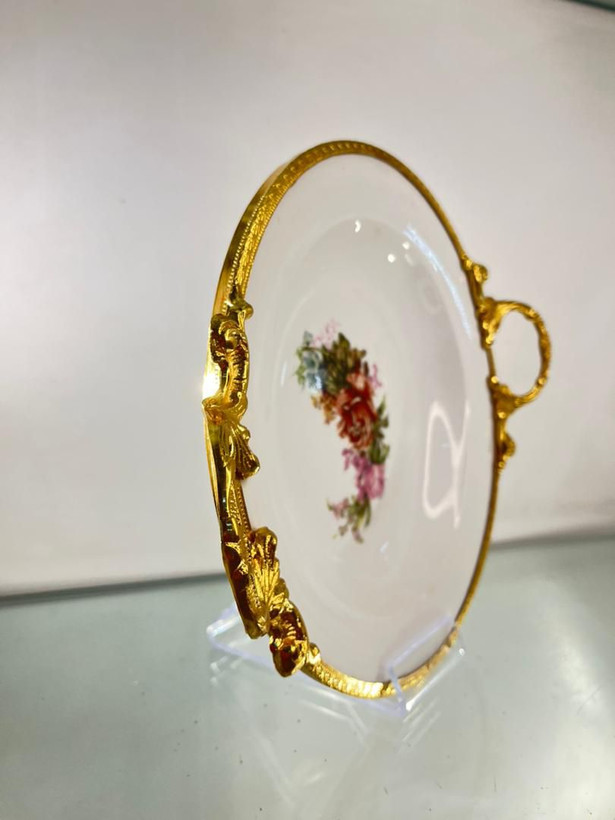 بشقاب خورش خوری دسته دار طرح گل سرامیکی