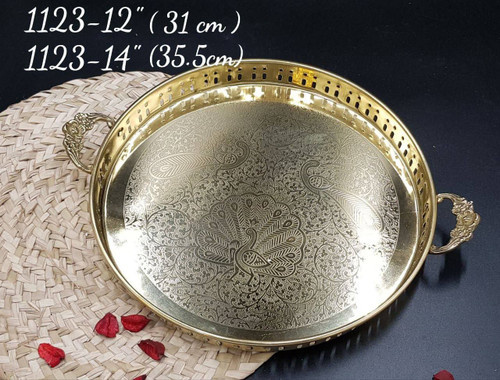 سینی گرد دسته دار طرح طاووس در دو سایز مختلف کد1123