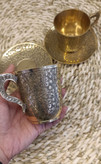 فنجان نعلبکی بلند طرح گل برنجی بصورت تکی