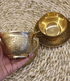 فنجان نعلبکی طرح طاووس دسته ساده برنجی بصورت تکی