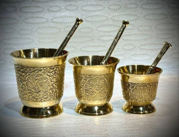 هاونگ برنجی طرح طاووس در سه سایز مختلف