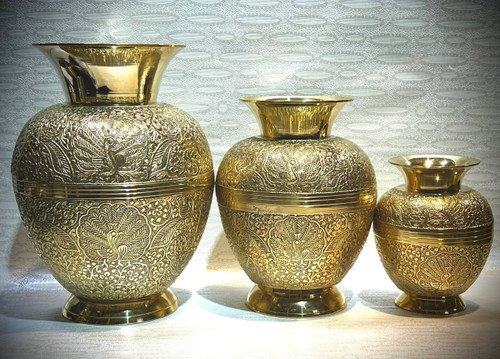 گلدان برنجی طرح طاوس برنجی مدل بدون دسته در سه سایز مختلف