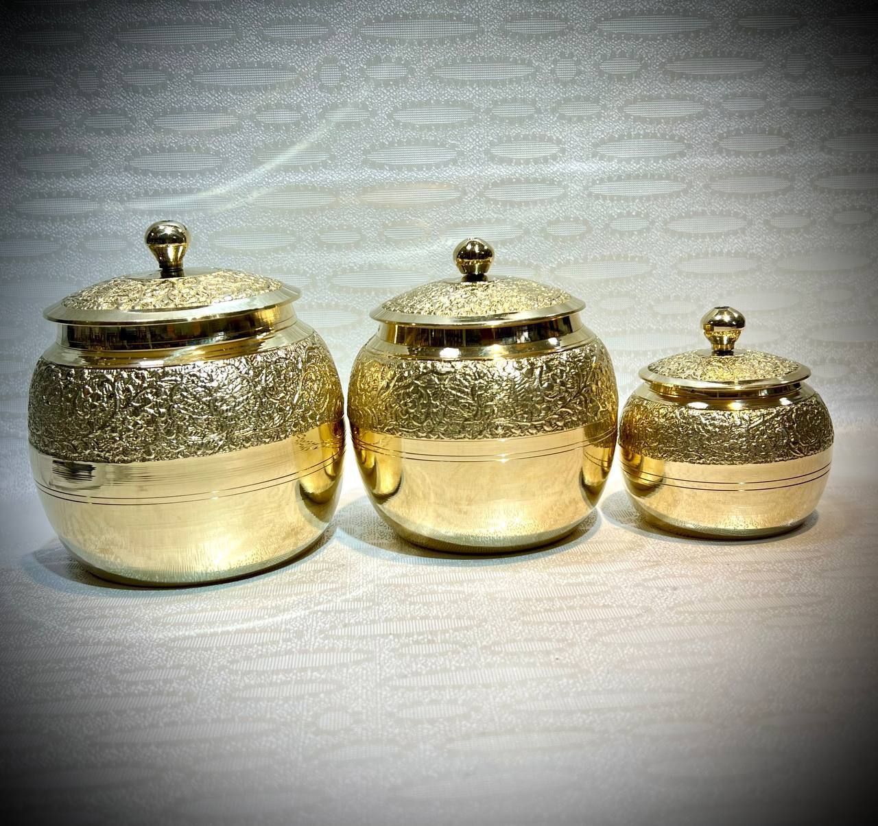 بانکه خمره ای (جا ادویه) خمره ای برنجی هندی در سه سایز مختلف