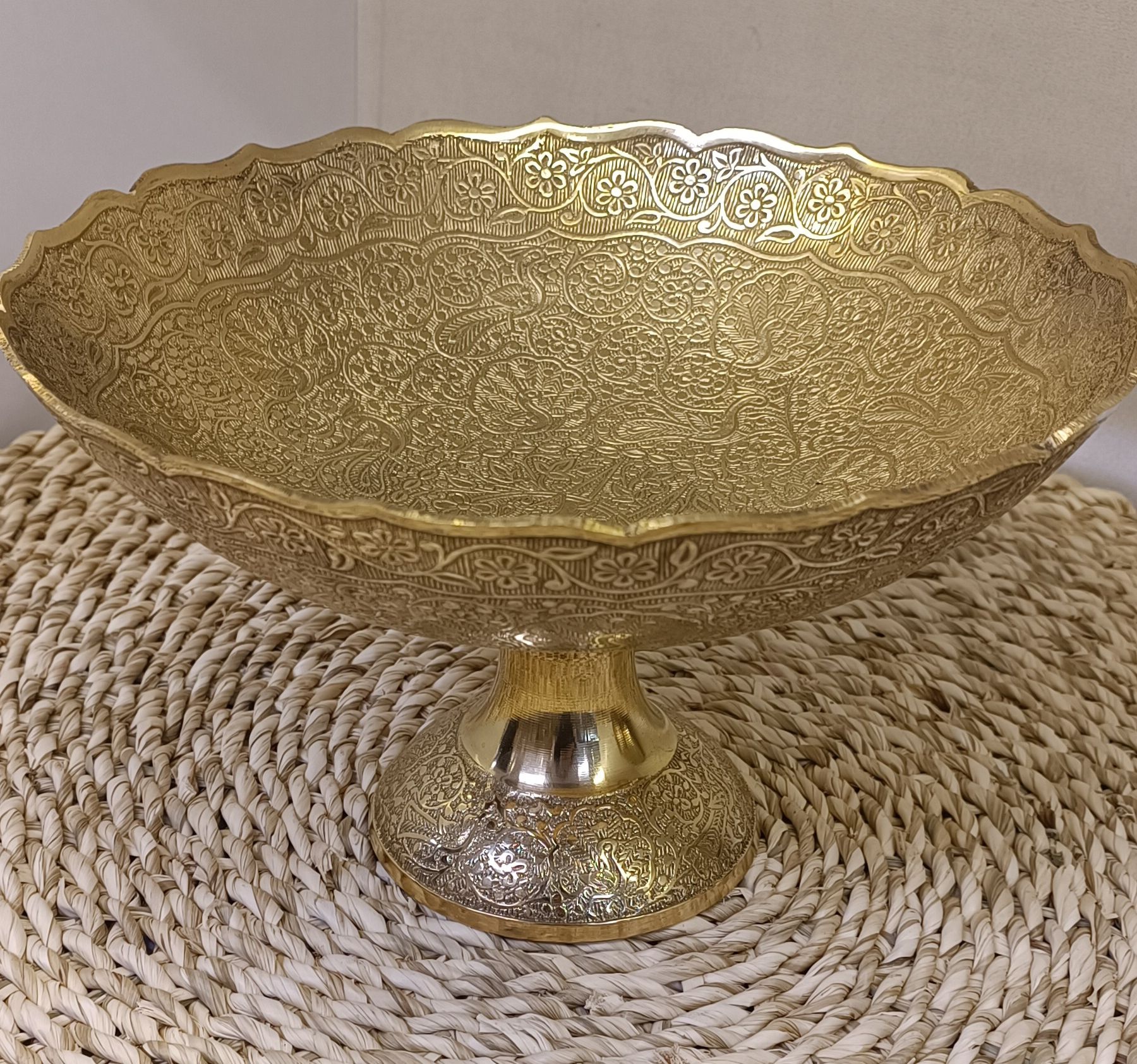 میوه خوری دو طوطی 12 اینچ برنجی