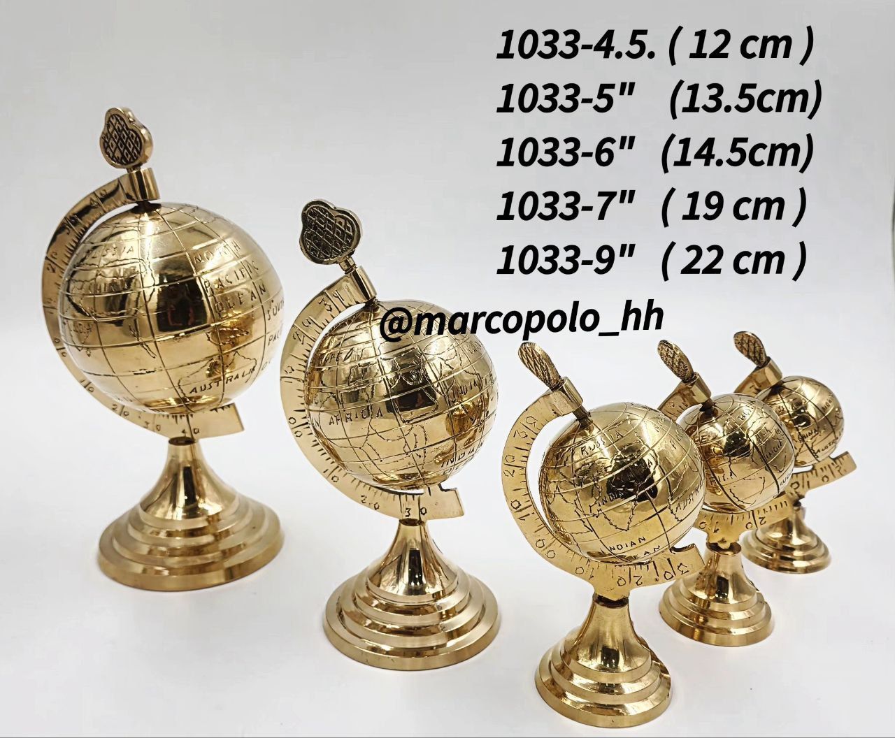 کره زمین برنجی در پنج سایز مختلف کد1033
