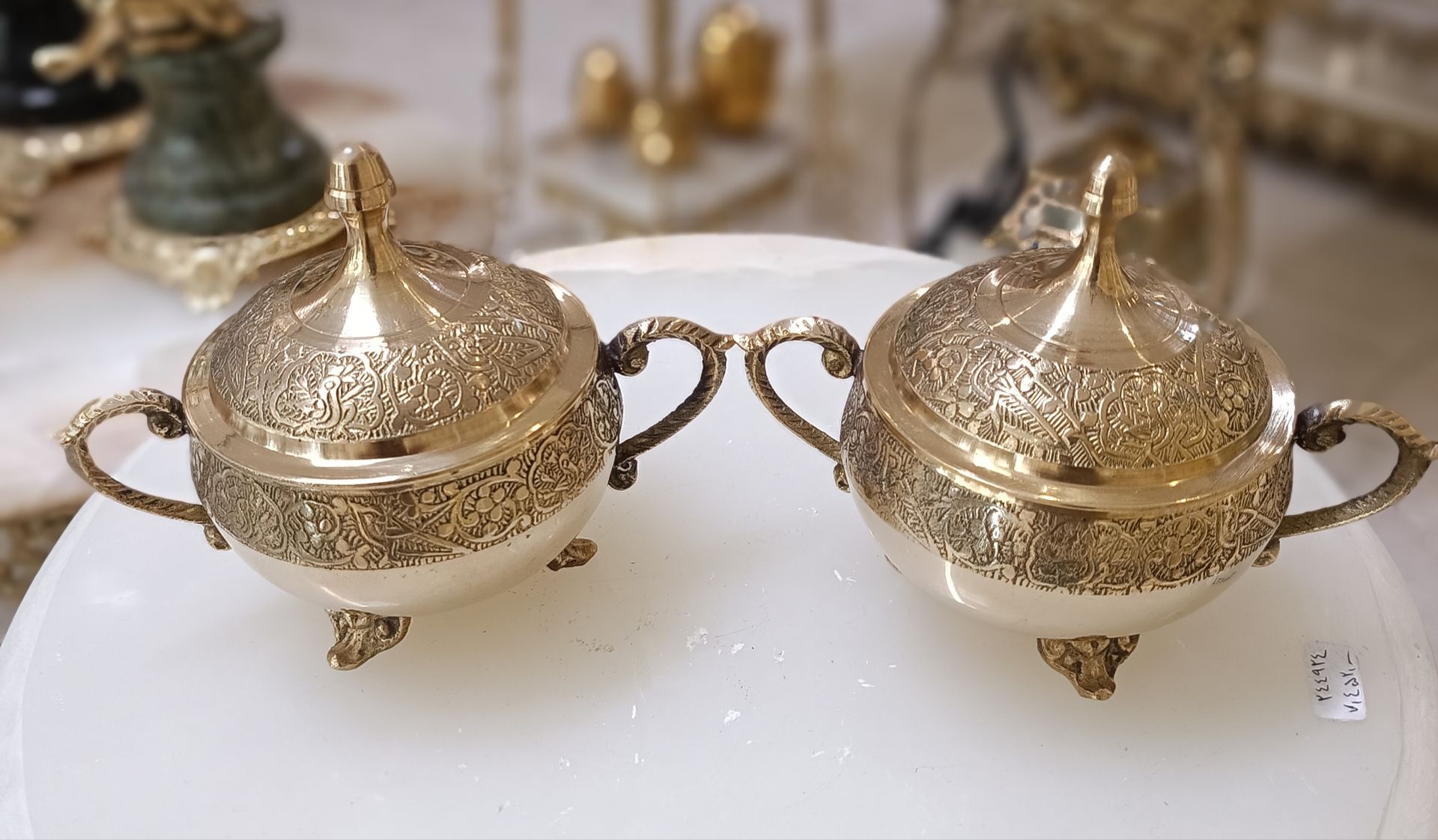 قندان سه پايه دو دسته طرح طاووس 4 اينچ بصورت تکی