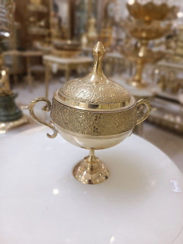 قندان پايه دار دو دسته طرح طاووس 5 اينچ