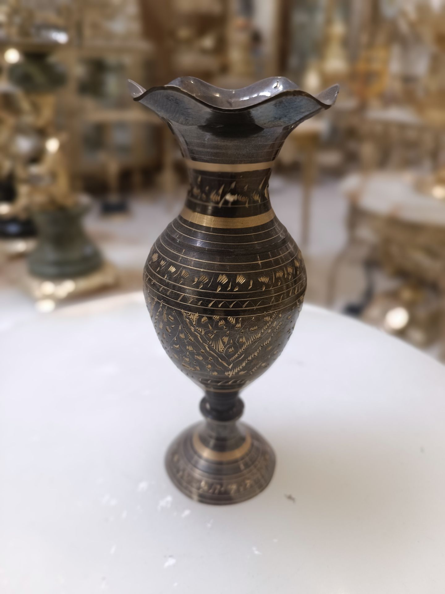 گلدان کشمير سیاه قلم برنجی پاکستانی