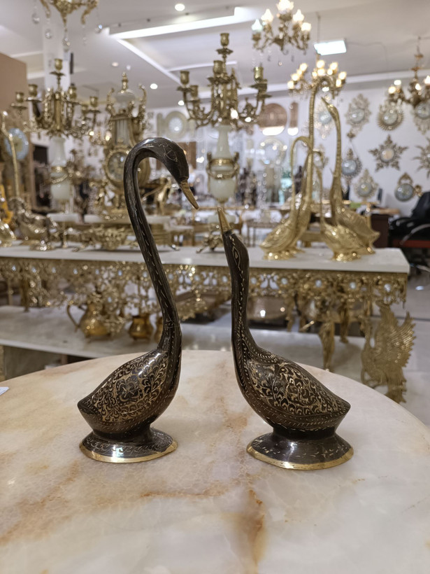 مجسمه برنجی درنای عاشق ۱۰ اینچ با پرداخت سیاه قلم ساده و لوکس - بازرگانی نداف