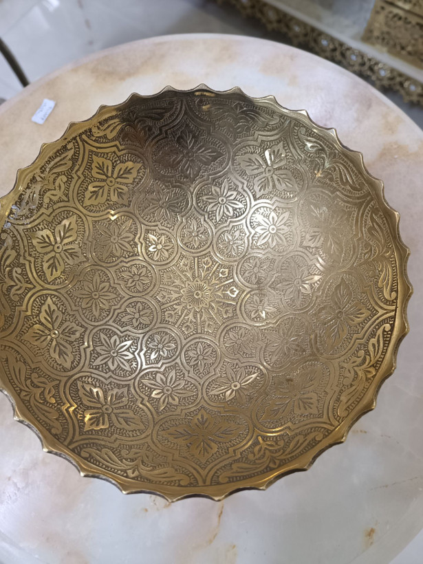 آجیل خوری برنجی ۸ اینچ با طرح گل خشتی و نقشونگارهای سنتی - بازرگانی نداف