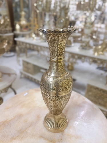 گلدان لب هلال طرح طاووس برنجی هندی