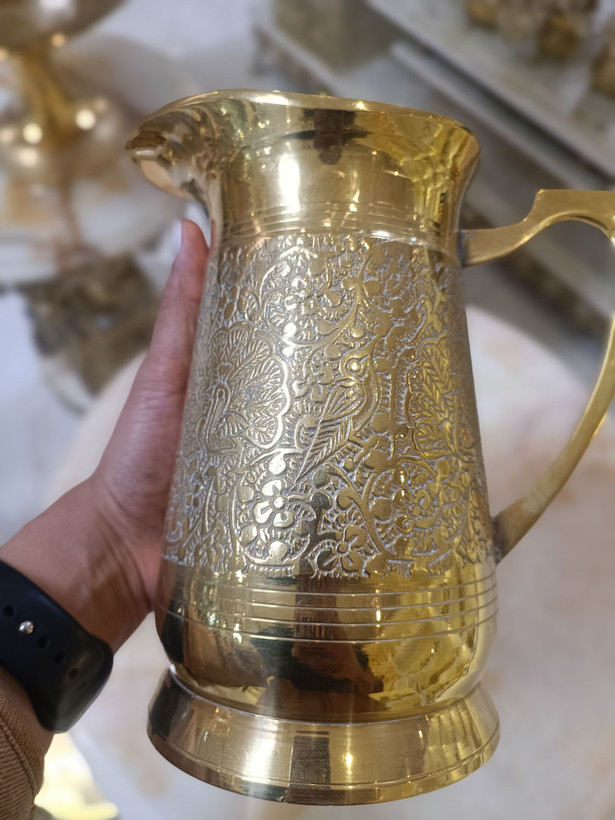 پارچ طرح طاووس برنجی هندی لوکس مناسب پذیرایی و دکوراسیون بازرگانی نداف مشهد