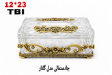 جادستمال کاغذی کریستالی با تزئینات و پایههای برنزی طلایی مدل گلناز متالوکس