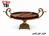 ظرف شیرینی خوری پایه دار ترکیب چوب و برنج مدل پارمیس با دستههای اسلیمی ظریف محصول برند متالوکس