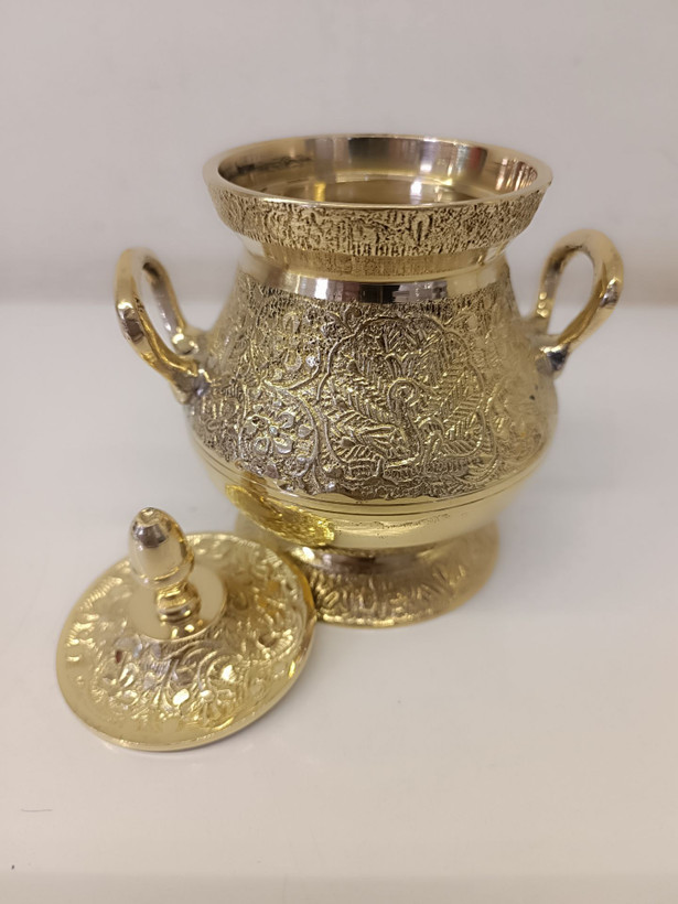 عسل خوری یا قندان ۵ اینچ طرح طاووس از جنس برنج با جزئیات دقیق و دو دسته زیبا در بازرگانی نداف