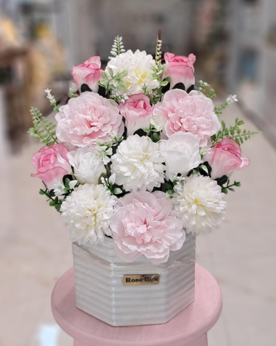 باکس گل مصنوعی سفید صورتی کوچک کد 1010979