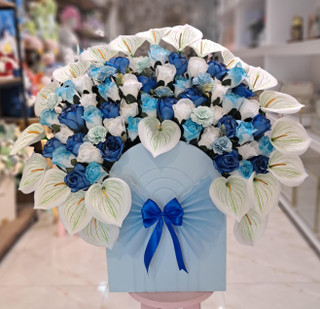 باکس گل مصنوعی سفید آبی بزرگ کد 805167