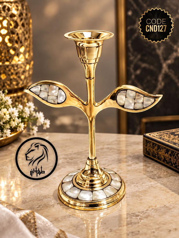 جاشمعی تک شعله طرح درختی تزیینشده با صدفکاری ۸ اینچ کد CND127 بازرگانی نداف