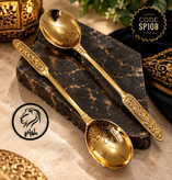 قاشق آجیل خوری سلطنتی تمام برنجی هندی با دسته قلمزنی و ریختهگری برجسته و کفه گود صیقلی کد SP108 بازرگانی نداف