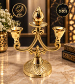 جاشمعی و جاعودی ترکیبی دو شعله برنجی هندی با دو جایگاه شمع قلمی و منفذ نگهدارنده عود شاخهای کد CND125 بازرگانی نداف