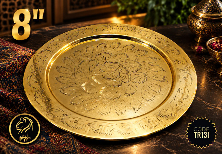 سینی برنجی گرد ۸ اینچ قلم دست لوکس کد TR 131 بازرگانی نداف مشهد