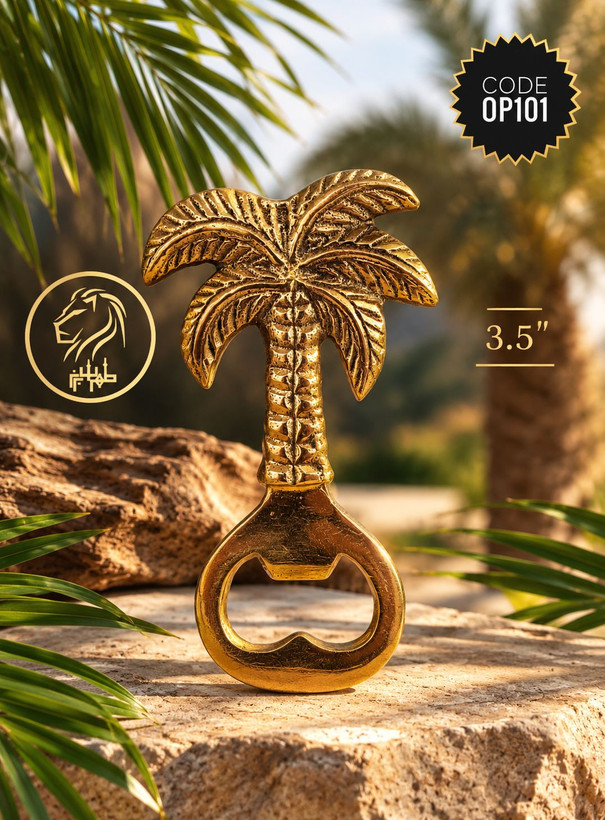دربازکن بطری برنجی ۳.۵ اینچی با طراحی ارگونومیک و لوکس درخت نخل کد OP101 بازرگانی نداف مشهد