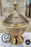 ست قندان و شکلات خوری برنجی کشیده پایه طرح طاووس در سایزهای ۴ ۵ ۶ اینچ کد M159 بازرگانی نداف مشهد