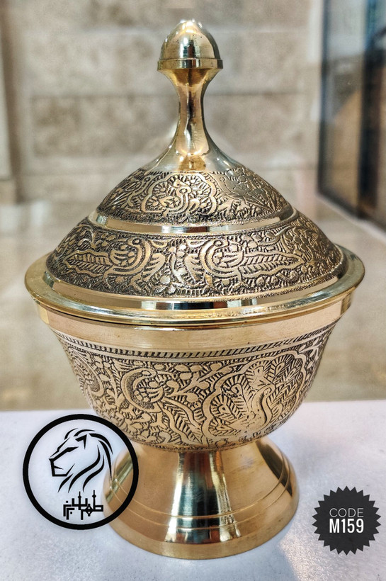 ست قندان و شکلات خوری برنجی کشیده پایه طرح طاووس در سایزهای ۴ ۵ ۶ اینچ کد M159 بازرگانی نداف مشهد