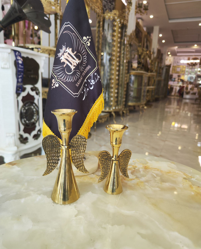 شمعدان برنجی طرح فرشته بالدار سایز ۵ لوکس و باکیفیت مناسب دکوراسیون منزل و میز پذیرایی