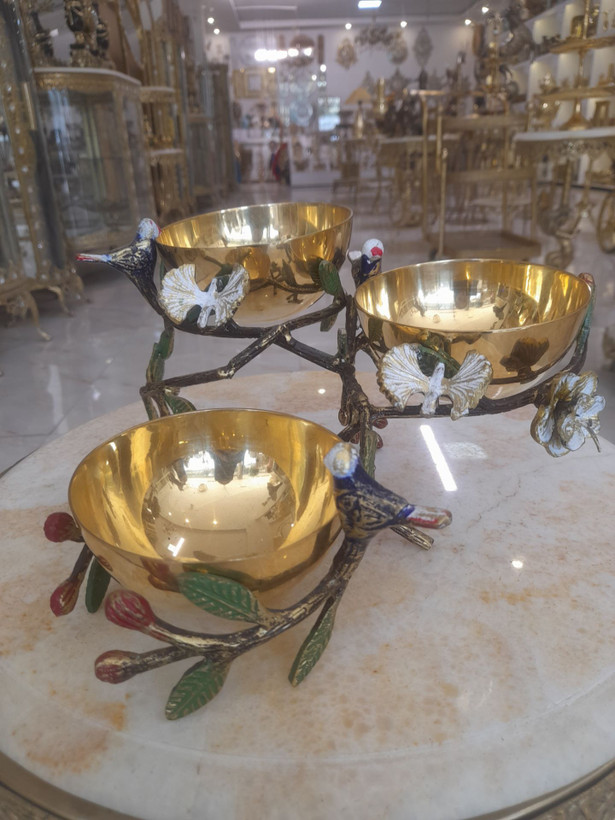 شکلات خوری برنجی سه خانه طرح طبیعت - برند متالوکس