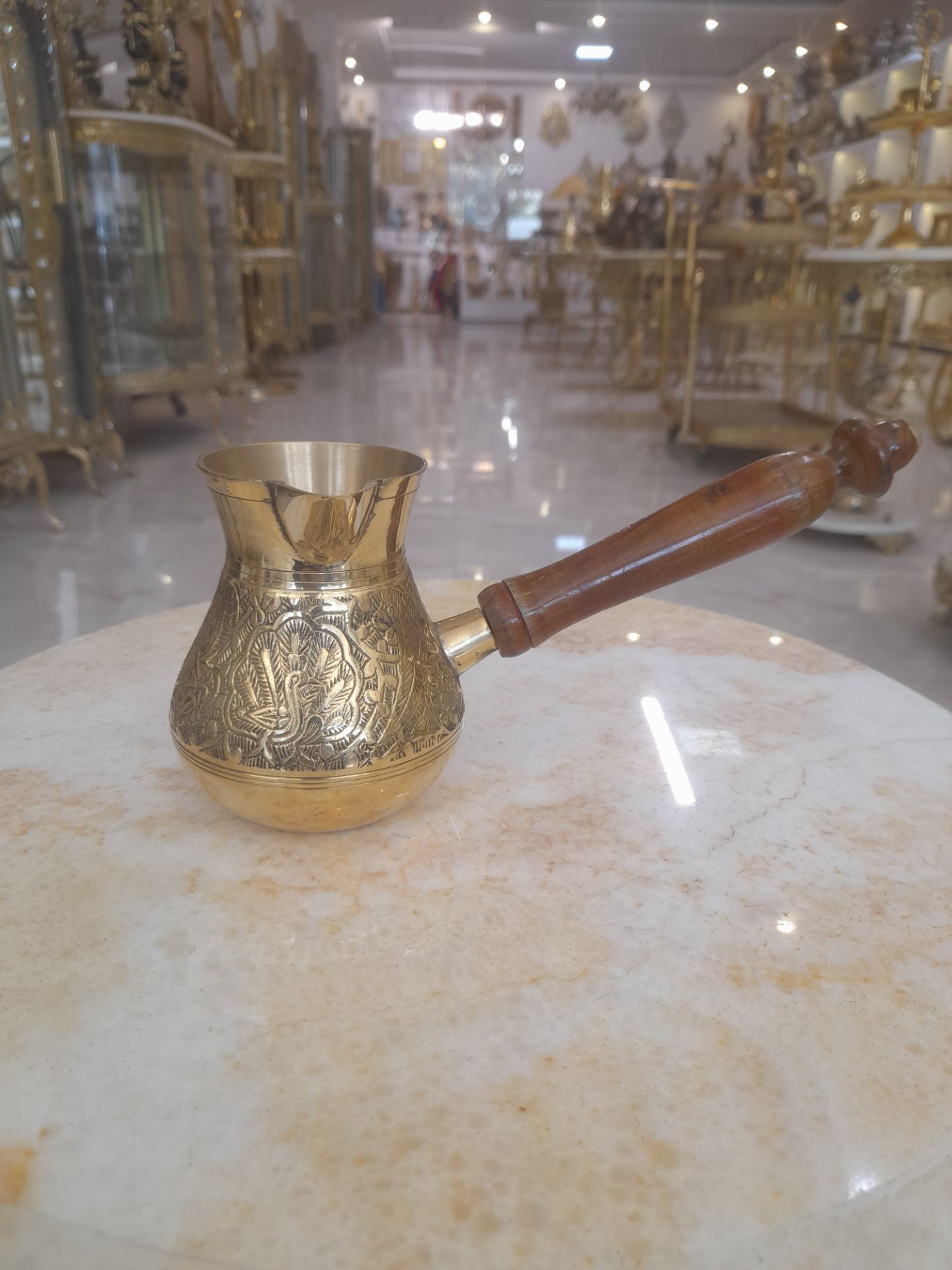 قهوه جوش برنجی گرد طرح طاووس سایز ۴ اینچ - برند متالوکس