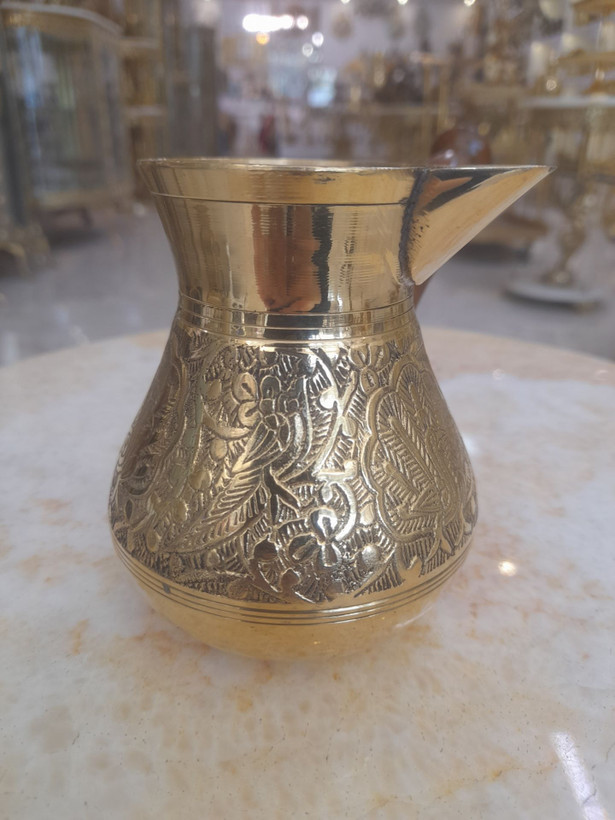 قهوه جوش برنجی گرد طرح طاووس سایز ۴ اینچ - برند متالوکس
