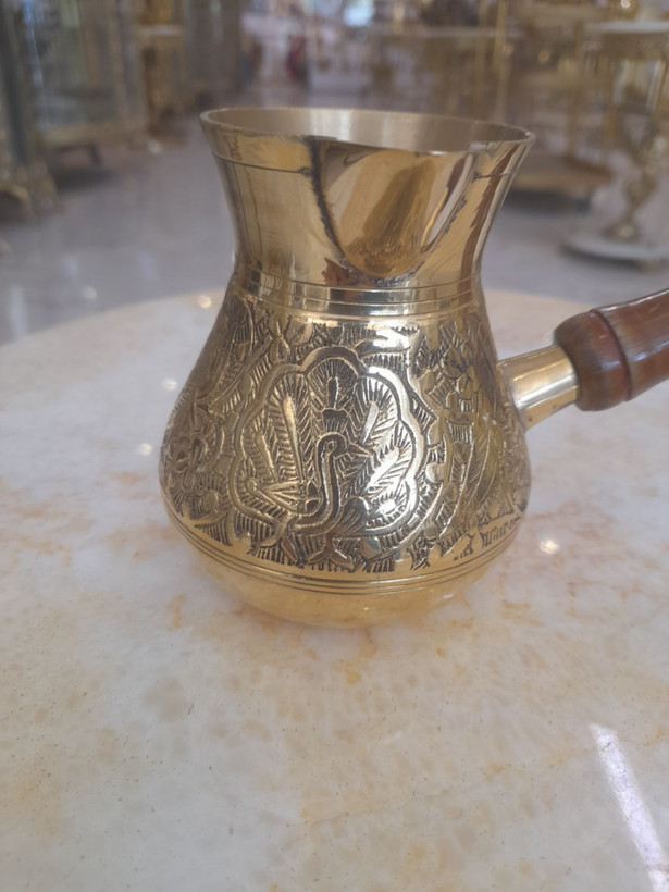 قهوه جوش برنجی گرد طرح طاووس سایز ۴ اینچ - برند متالوکس
