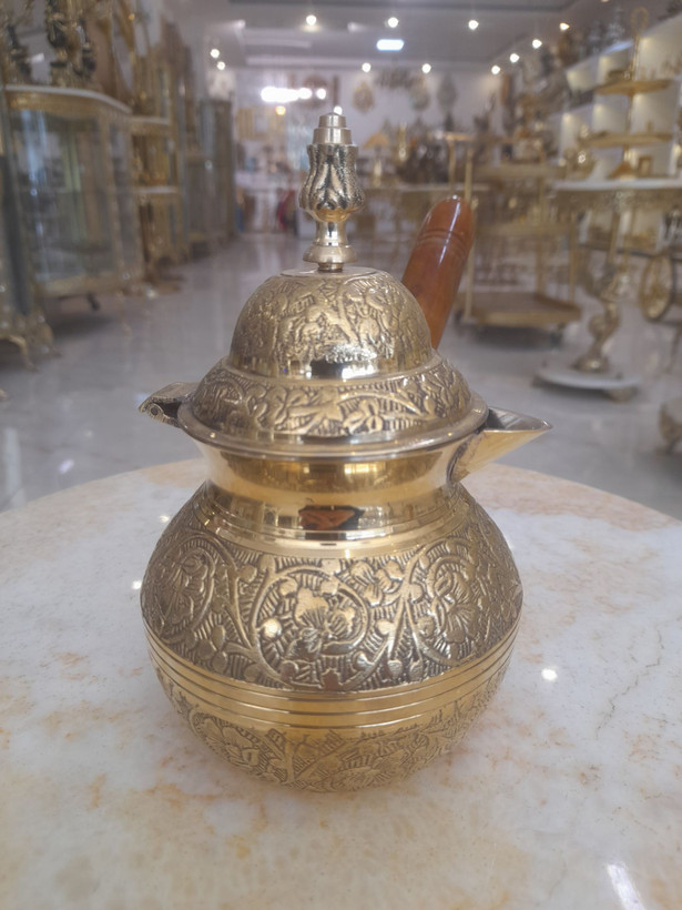 قهوه جوش برنجی درب دار طرح گل سایز بزرگ ساخت متالوکس