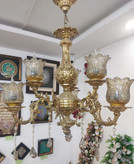 لوستر آلياژ سه شاخه6 شعله دو گل ياسي طلايي