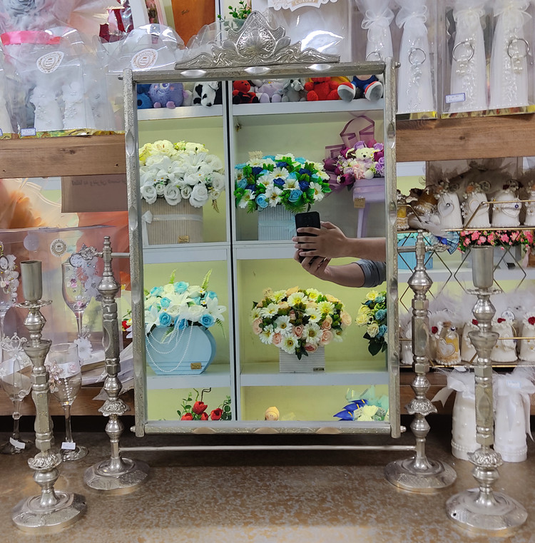 ست آینه و شمعدان نقره ای براق و لوکس مناسب سفره عقد و تشریفات عروسی بازرگانی نداف